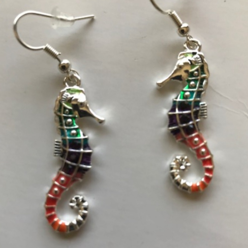 Seahorse earrings hooks hand painted Mystical New